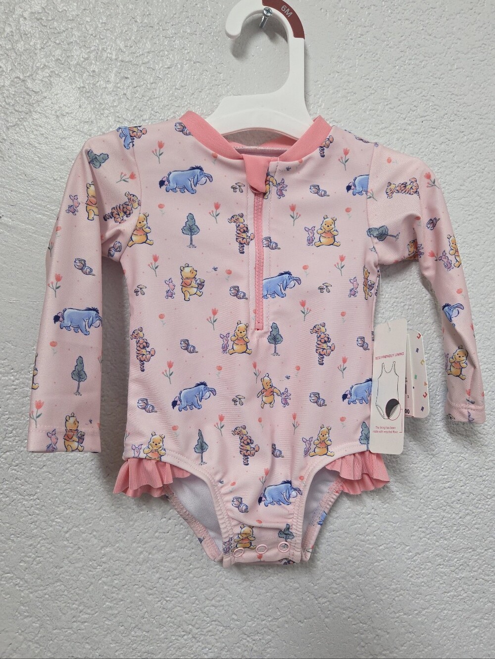 Pink Winnie the Pooh Print Long-Sleeve One-Piece Swimsuit Nwt